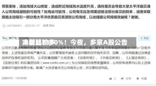 净利比较多大增超2100%！今夜，多家A股公告