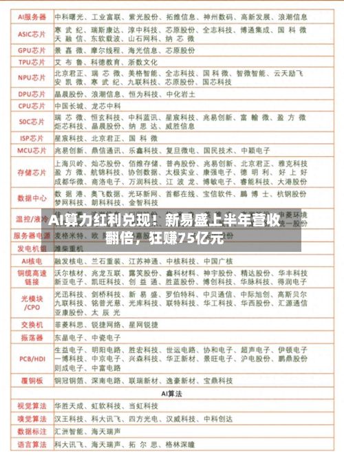 AI算力红利兑现！新易盛上半年营收翻倍，狂赚75亿元