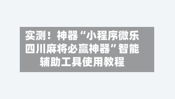 实测！神器“小程序微乐四川麻将必赢神器	”智能辅助工具使用教程-第2张图片