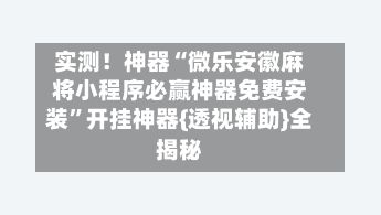 实测！神器“微乐安徽麻将小程序必赢神器免费安装”开挂神器{透视辅助}全揭秘-第2张图片