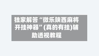 独家解答“微乐陕西麻将开挂神器”(真的有挂)辅助透视教程-第3张图片