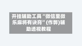 开挂辅助工具“微信里微乐麻将有诀窍”(作弊)辅助透视教程-第2张图片